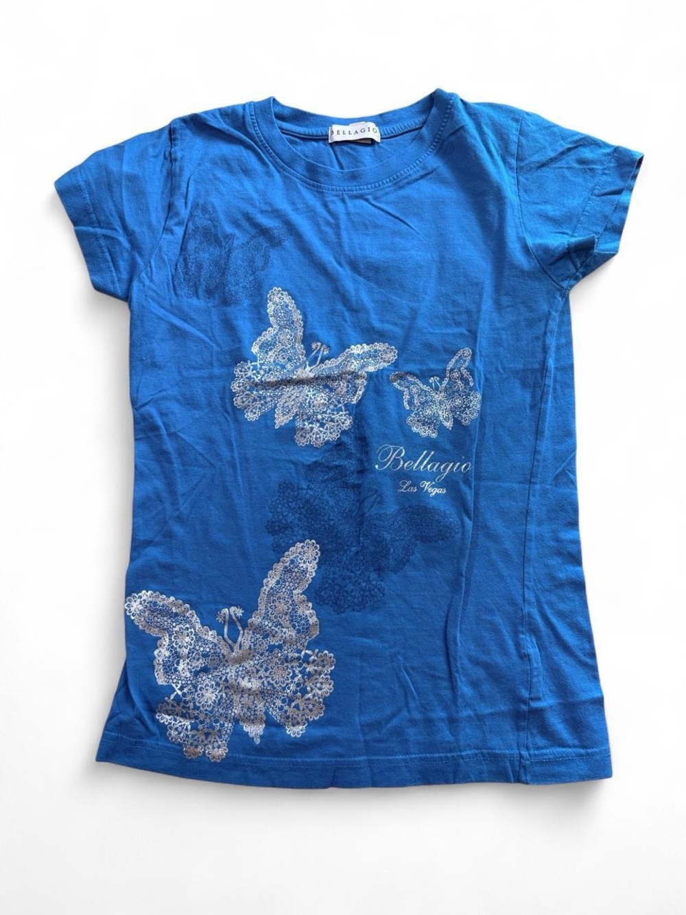 y2k Bellagio Las Vegas Butterfly Graphic Tee – Blue, M